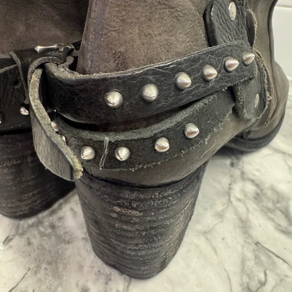 A.S.98 Distressed Leather Gray Ankle Boots with Studded Strap - Picture 9 of 12